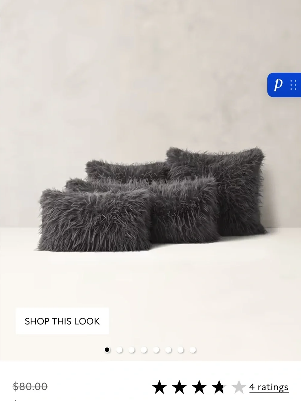 BUNDLE of 3 Banana Republic Charcoal Gray Faux Fur Accent Pillows